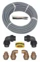 Installationsset mit grauem Schlauch, Verbindungsteilen und einem gelben Dämmband. Geeignet für Anwendungen, die mit Vaillant-Systemen verbunden sind.